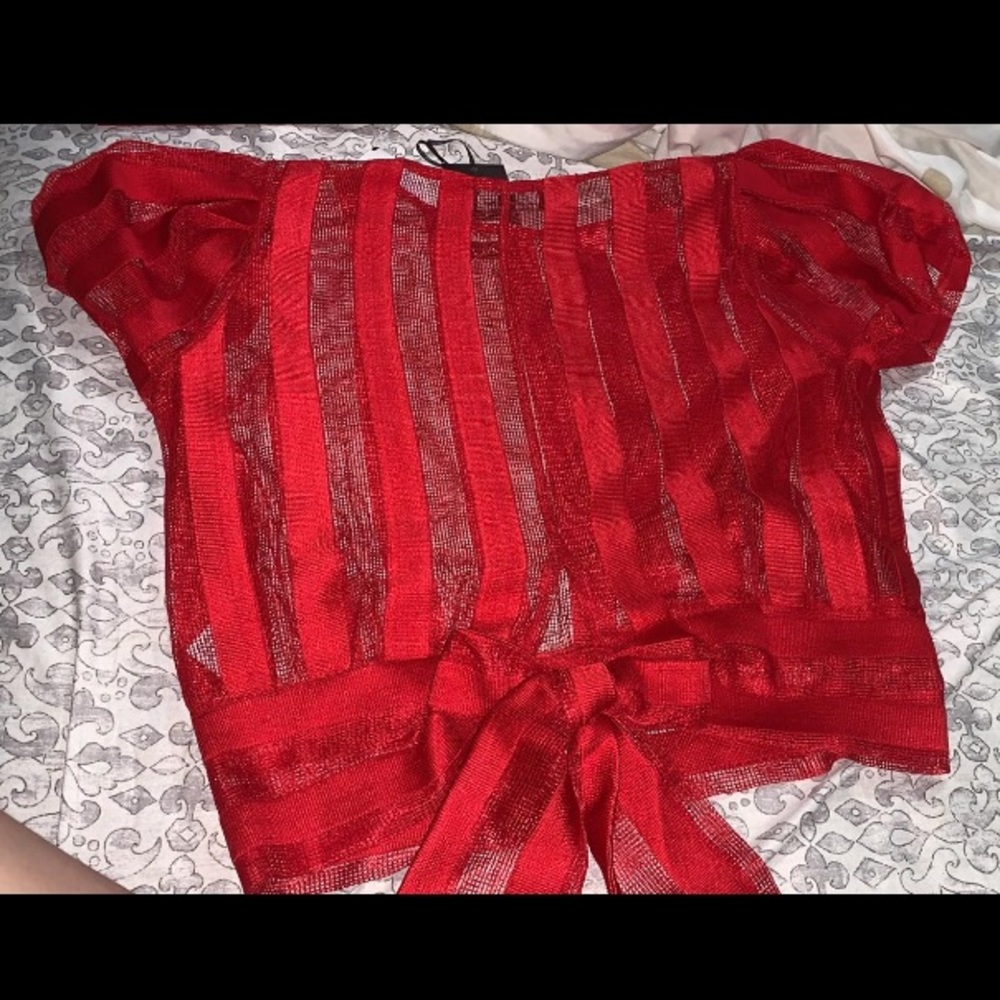 Red Stripes Mesh Top